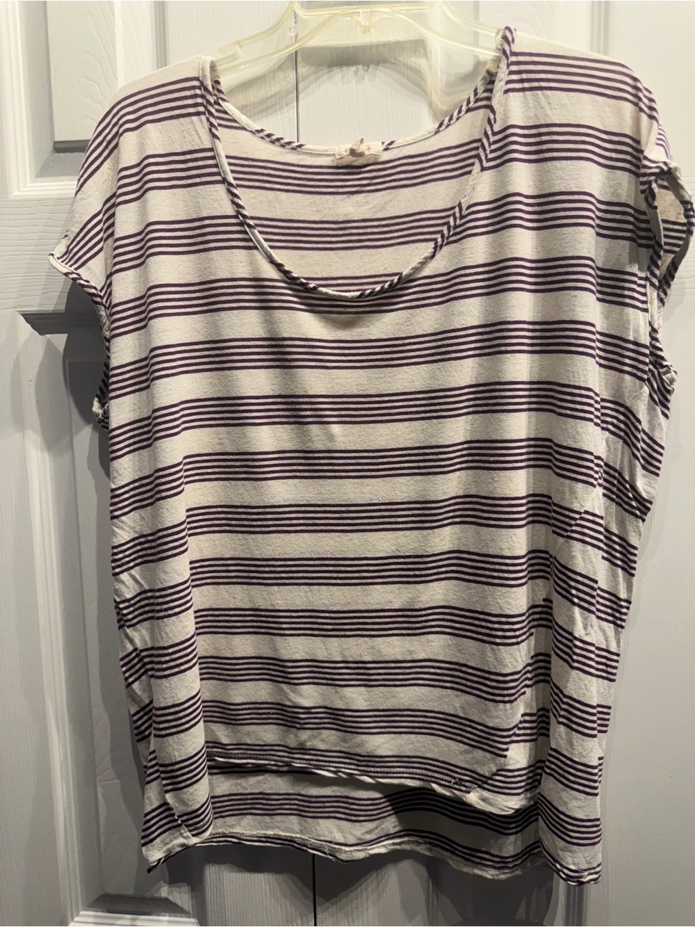 Striped Short Sleeve Women’s Top in Plum and Cream